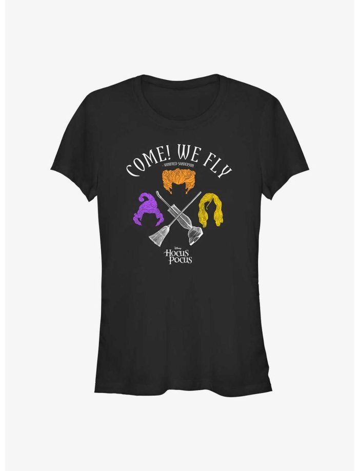 Disney Hocus Pocus We Fly Crossed Broom & Vaccum Girls T-Shirt Women Lady T-Shirt HTS4922