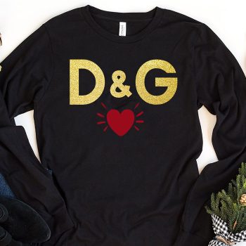 Dolce & Gabbana Heart Gold Luxury Kid Tee Unisex Longsleeve ShirtLTB0863
