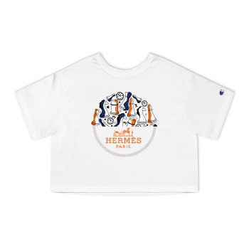 Hermes Paris Seahorses Logo Champion Women Cropped T-Shirt CTB2511