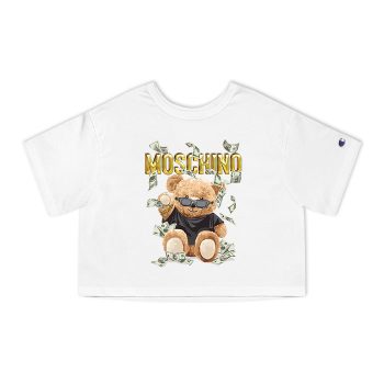 Moschino Teddy Bear Gold Luxury Champion Women Cropped T-Shirt CTB2910