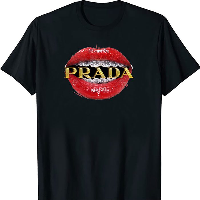 Prada Gold Logo Luxury Sexy Lips Unisex T-Shirt TTB1657