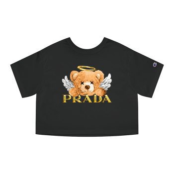 Prada Gold Logo Luxury Teddy Bear Champion Women Cropped T-Shirt CTB2584