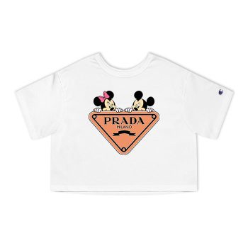 Prada Logo Luxury Mickey Mouse Minnie Mouse Champion Women Cropped T-Shirt CTB2585