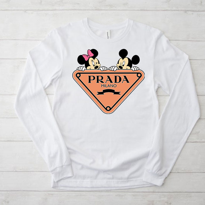 Prada Logo Luxury Mickey Mouse Minnie Mouse Kid Tee Unisex Longsleeve Shirt LTB0630