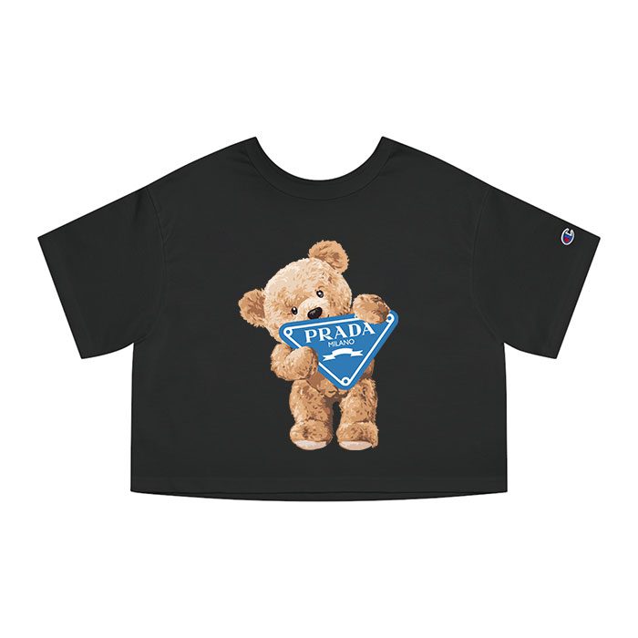 Prada Logo Luxury Teddy Bear Champion Women Cropped T-Shirt CTB2583