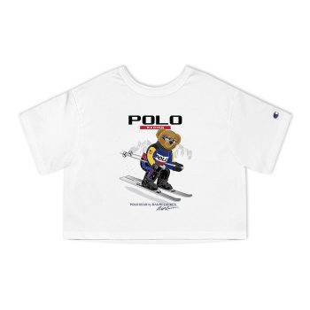 Ralph Lauren Polo Racing Bear Teddy Champion Women Cropped T-Shirt CTB2762