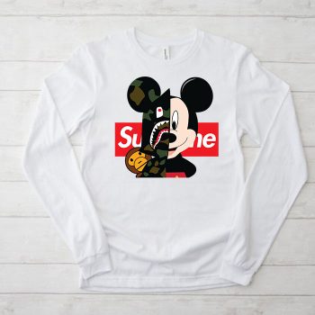 Supreme x BAPE Mickey Mouse Kid Tee Unisex Longsleeve Shirt LTB0938