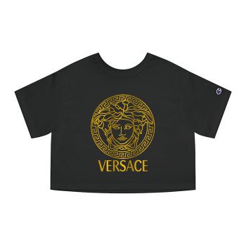 Versace Medusa Gold Luxury Logo Champion Women Cropped T-Shirt CTB2591