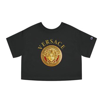 Versace Medusa Gold Luxury Logo Champion Women Cropped T-Shirt CTB2593