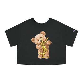 Yves Saint Laurent Gold Logo Luxury Teddy Bear Champion Women Cropped T-Shirt CTB2732
