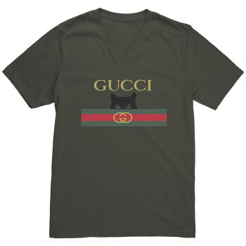 Gucci Logo Cat Printed Mens V-Neck Shirt