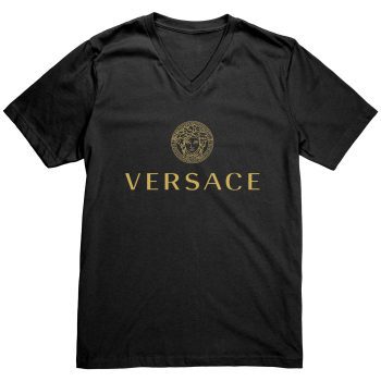 Versace Gold Logo Mens V-Neck Shirt