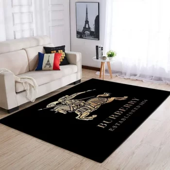 Burberry Black Golden Logo Luxury Brand Area Rug Carpet Living Room Rug Floor Decor RR2780