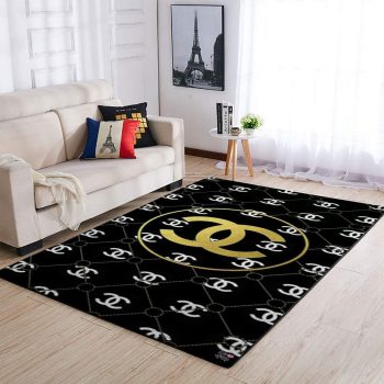 Chanel Black Golden Fashion Luxury Brand Premium Area Rug Carpet Floor Decor RR2651