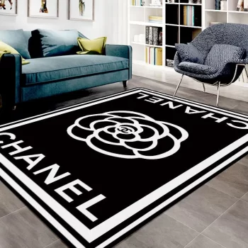 Chanel Black Luxury Area Rug For Living Room Bedroom Carpet Floor Decor Mat RR3062