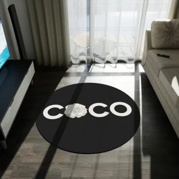 Chanel Coco Flower Black Round Rug Carpet Luxury Brand Fashion Floor Decor RR1004