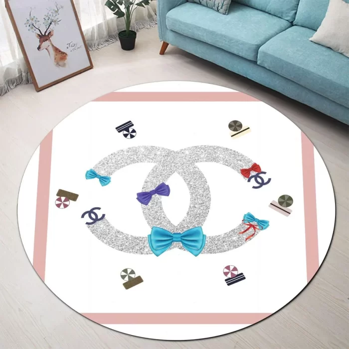 Chanel Logo White Luxury Brand Fashion Round Rug Carpet Floor Decor RR1028
