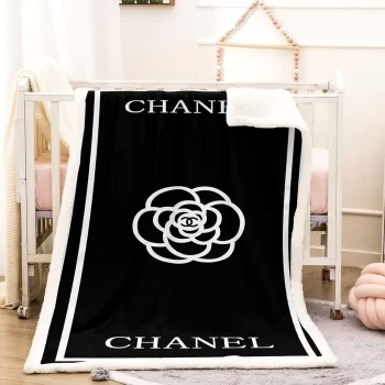 Chanel White Flower Black Luxury Brand Premium Fleece Sherpa Blanket Sofa Decor BL3014