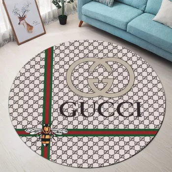 Gucci Bee White Luxury Brand Fashion Round Rug Carpet Floor Decor RR1032