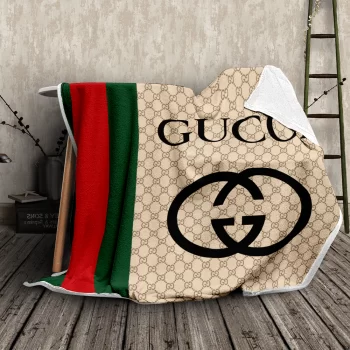 Gucci Beige Fashion Logo Luxury Brand Fleece Sherpa Blanket Sofa Decor BL3071