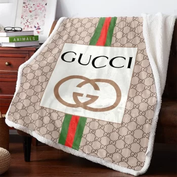 Gucci Beige Luxury Brand Premium Fleece Sherpa Blanket Sofa Decor BL3006