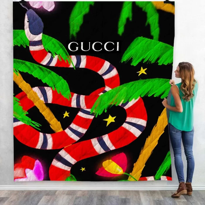 Gucci Big Snake Fashion Logo Luxury Brand Fleece Sherpa Blanket Sofa Decor BL3075