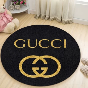 Gucci Black Golden Logo Luxury Brand Round Rug Carpet Floor Decor RR1066