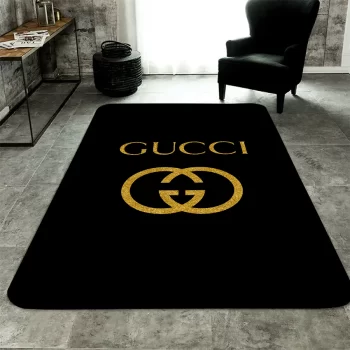 Gucci Black Golden Logo Luxury Fashion Luxury Brand Premium Area Rug Carpet Floor Decor RR2624
