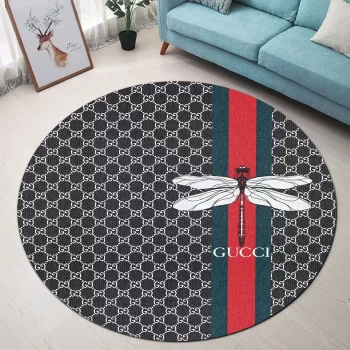 Gucci Drangonfly Black Luxury Brand Fashion Round Rug Carpet Floor Decor RR1037