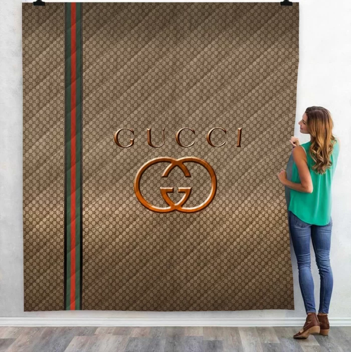 Gucci Golden Fashion Luxury Brand Premium Fleece Sherpa Blanket Sofa Decor BL3107