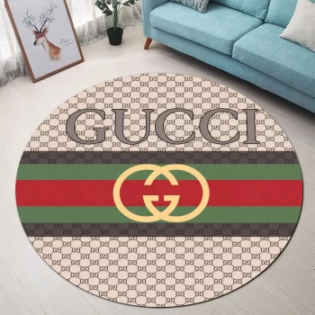 Gucci Green Red Beige Luxury Brand Fashion Round Rug Carpet Floor Decor RR1029
