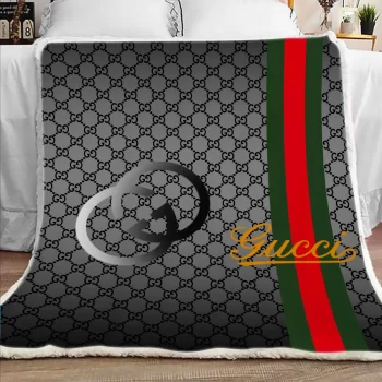 Gucci Grey Luxury Brand Premium Fleece Sherpa Blanket Sofa Decor BL3052