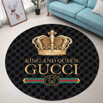 Gucci King And Queen Black Luxury Brand Fashion Round Rug Carpet Floor Decor RR1033