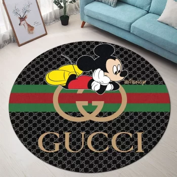 Gucci Mickey Black Luxury Brand Fashion Round Rug Carpet Floor Decor RR1031