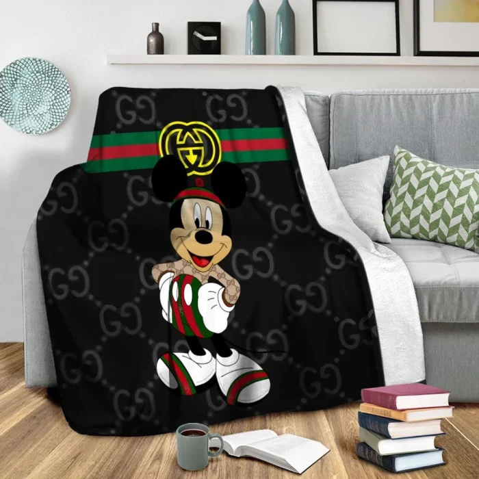 Gucci Mickey Fashion Luxury Brand Premium Fleece Sherpa Blanket Sofa Decor BL3088