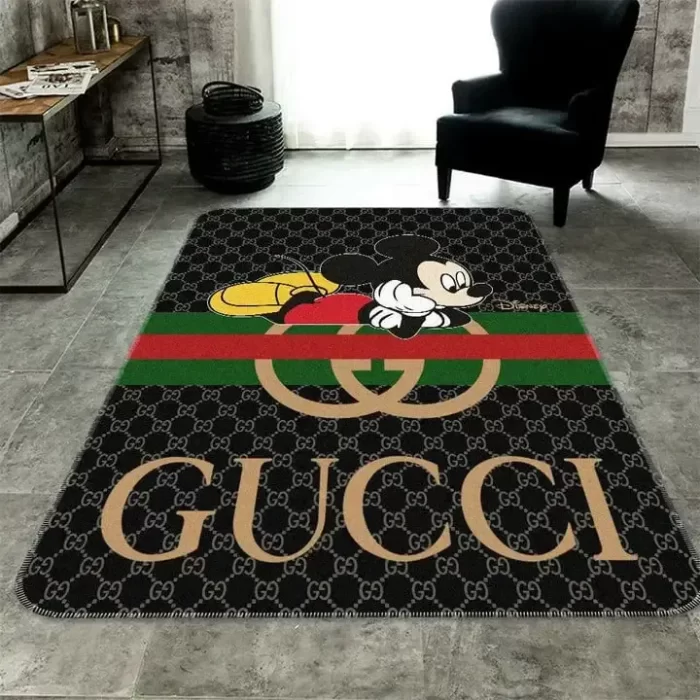 Gucci Mikcey Mouse Black Area Rug Carpet Floor Decor Luxury Brand RR2586