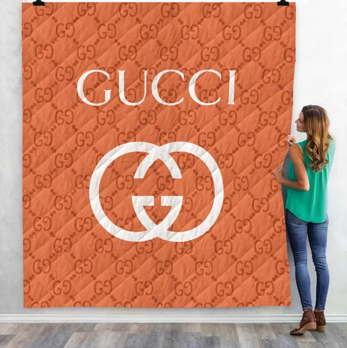 Gucci Orange Fashion Luxury Brand Premium Fleece Sherpa Blanket Sofa Decor BL3103