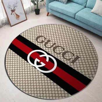 Gucci Red Black Beige Luxury Brand Fashion Round Rug Carpet Floor Decor RR1042