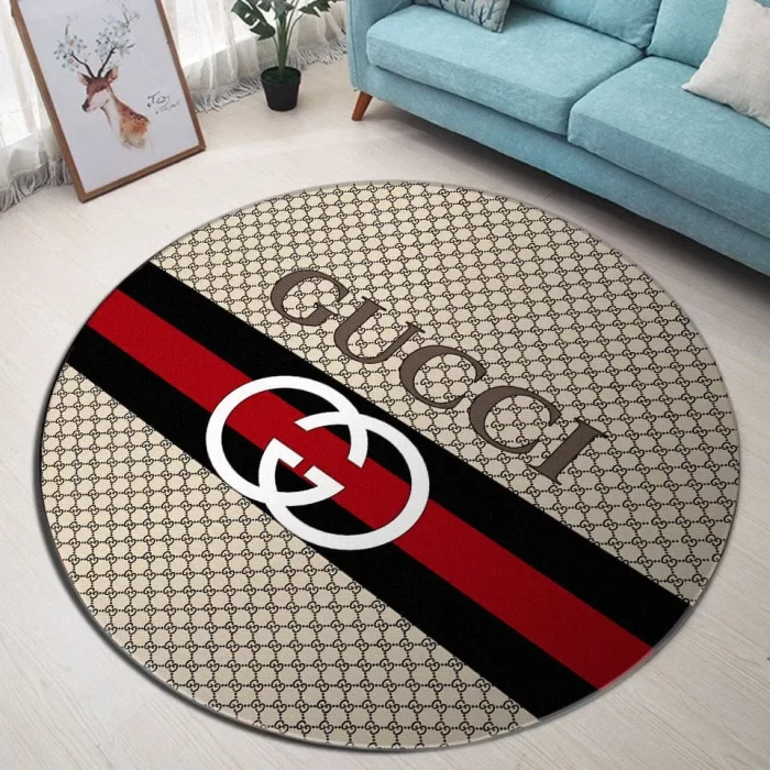 Gucci Red Black Beige Luxury Brand Fashion Round Rug Carpet Floor Decor RR1042
