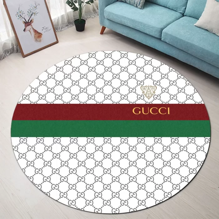 Gucci Red Green White Luxury Brand Fashion Round Rug Carpet Floor Decor RR1044