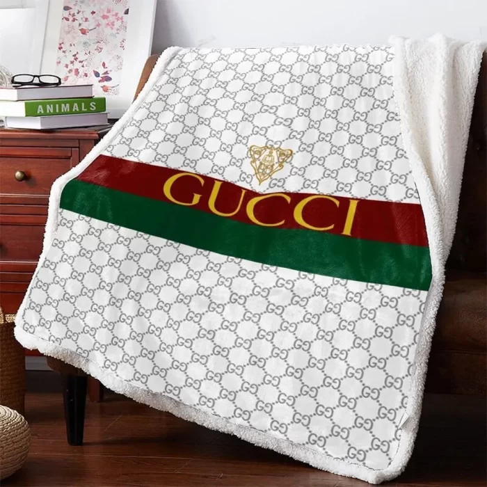 Gucci Red Green White Luxury Brand Premium Fleece Sherpa Blanket Sofa Decor BL3007