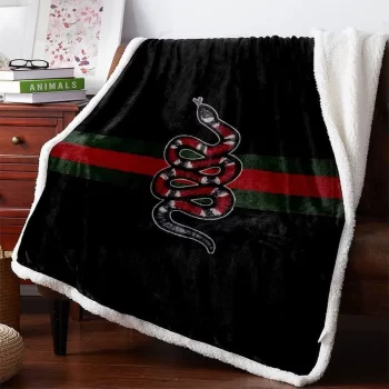 Gucci Red Snake Black Luxury Brand Premium Fleece Sherpa Blanket Sofa Decor BL3008
