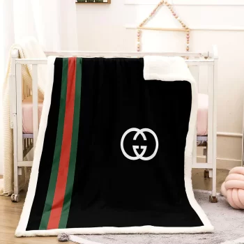 Gucci White Logo Black Luxury Brand Premium Fleece Sherpa Blanket Sofa Decor BL3027