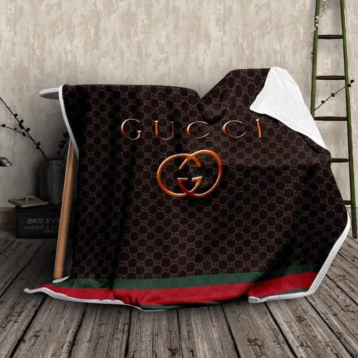 Gucci Yellow Copper Fashion Logo Luxury Brand Fleece Sherpa Blanket Sofa Decor BL3073