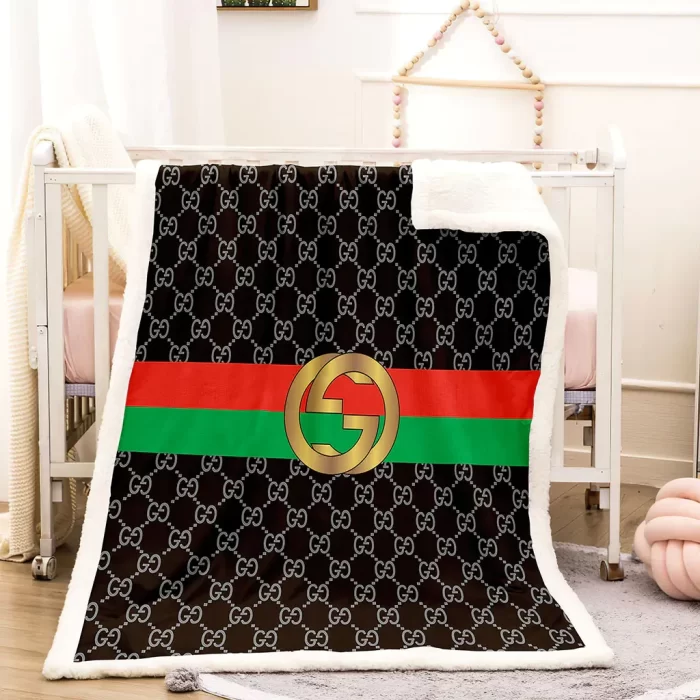 Gucci Yellow Logo Black Luxury Brand Premium Fleece Sherpa Blanket Sofa Decor BL3028