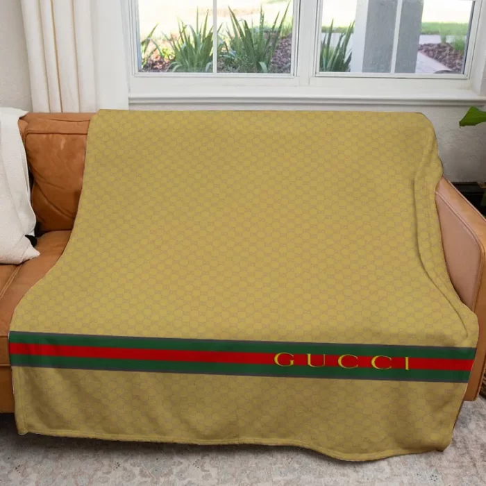 Gucci Yellow Luxury Brand Premium Fleece Sherpa Blanket Sofa Decor BL3049