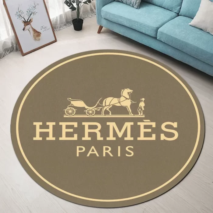 Hermes Paris Brown Luxury Brand Fashion Round Rug Carpet Floor Decor RR1018