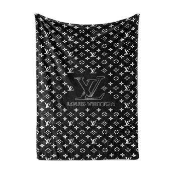 Louis Vuitton Black White Logo Luxury Brand Premium Fleece Sherpa Blanket Sofa Decor BL3137