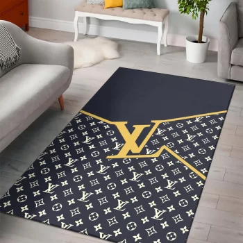 Louis Vuitton Black Yellow Logo Luxury Fashion Luxury Brand Premium Area Rug Carpet Floor Decor RR2609
