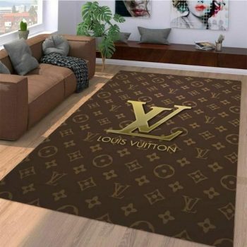 Louis Vuitton Brown Logo Luxury Area Rug Carpet Floor Decor RR2751